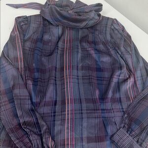 V I N T A G E: NICOLA Multicolor High-Neck Satin Blouse with pleats SZ 12